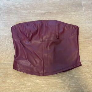 5 for $25 missguided Faux Leather Strapless Bustier Crop Top - Burgundy